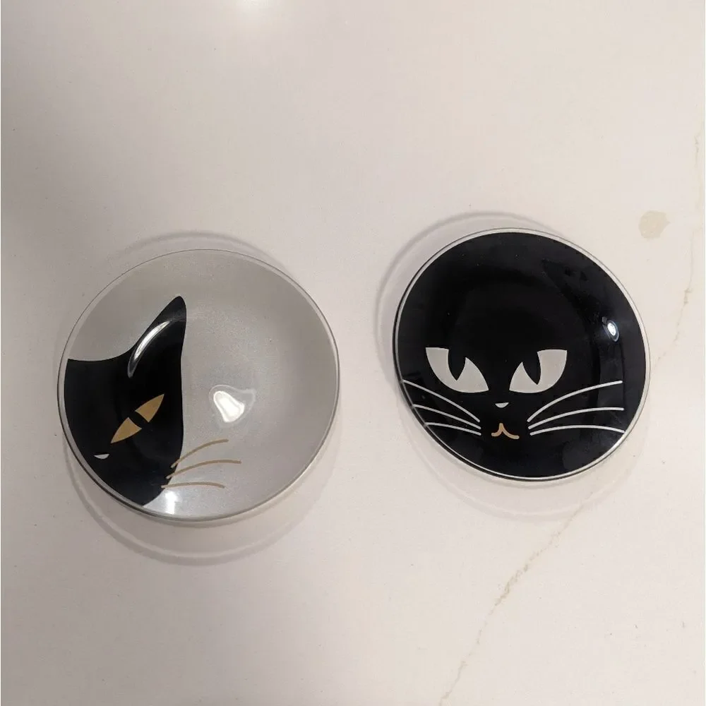 2Pc Set Japanese Cat Glass Plates Jewelry Catch All Dish